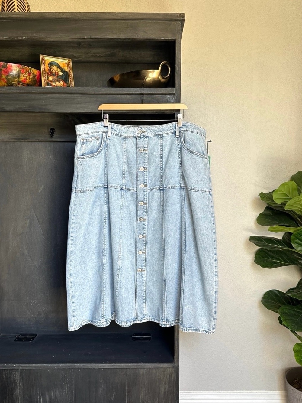 Terra & Sky Womens Plus Size Midi Skirt - Denim / Jean A-line Button Front 20W